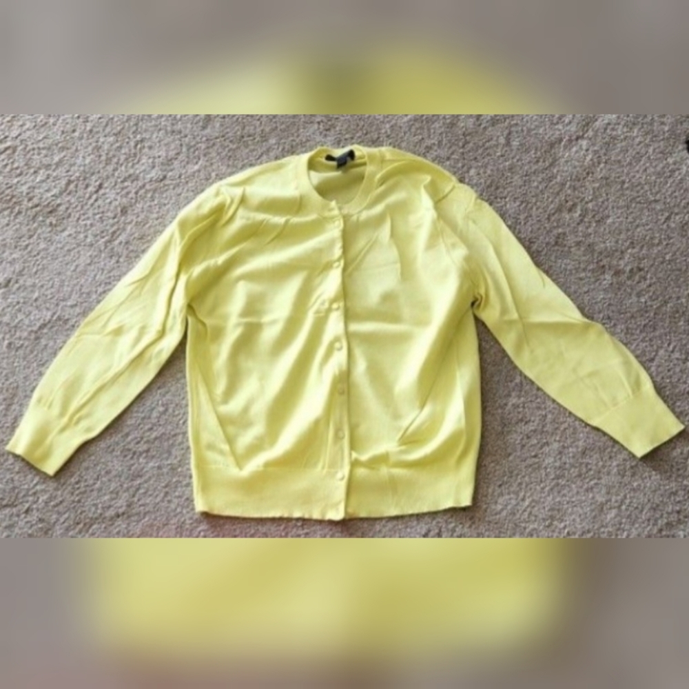 JCrew Jackie Cotton Cardiagan 3/4 Sleeves Yellow Size L